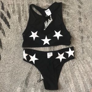 Motel  black & white mesh star bikini size large